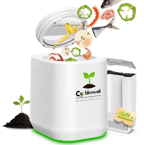 CGOLDENWALL Compostiera Elettrica da Cucina 4.2L, Compostiera Intelligente con Modalità Express e Fermentazione, Riduzione 90‑95% dei Rifiuti, Odore Zero, Pulizia Automatica, Bianco