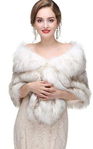 CanB Damen 1920er-pelz-schal-brauthochzeits-pelz-wraps und boleroshrug faux mink stole 59 zolles14.2zolles weiß