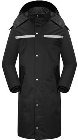 iCreek Raincoat Waterproof Long Rain Jacket Lightweight Rainwear Reflective with Packable Hood for Men Women Adults (L, Black)