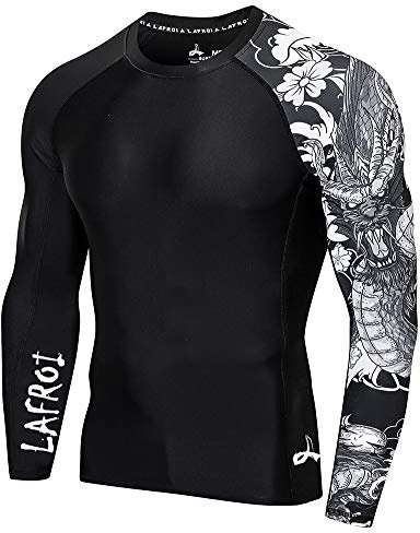 LAFROI Herren Langarm UPF 50+ Kompressionsshirt Rash Guard-CLYYB (Asymmetric Dragon,XXL)