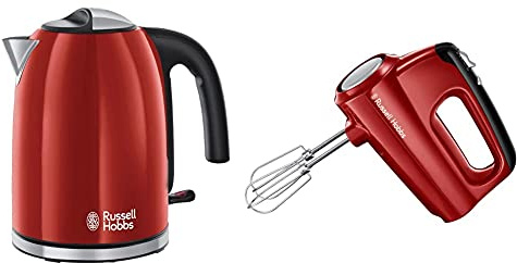 Russell Hobbs Wasserkocher Colours+ rot, 1,7l, 2400W, Schnellkochfunktion, herausnehmbarer Kalkfilter & Handmixer Desire, 5 Geschwindigkeitsstufen plus Turbofunktione 2 Rührbesen & 2 Knethaken