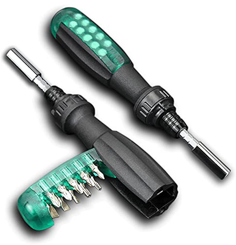 Deselen Set di Cacciavite a Cricchetto con 10 Punte Magnetiche Bits, Allunga Multitool Design Tascabile Tutto in Uno Kit Cacciaviti, 1 Confezione, Verde