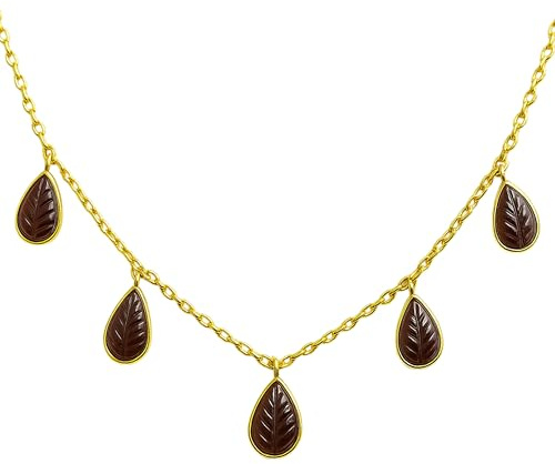 Sophia Rose Collana con Foglie di Granato Intagliato in Argento Sterling 925 Placcato Oro - Gioiello Naturale da Donna - Catena Elegante da 40,5 cm con Pietre da 6x9 mm