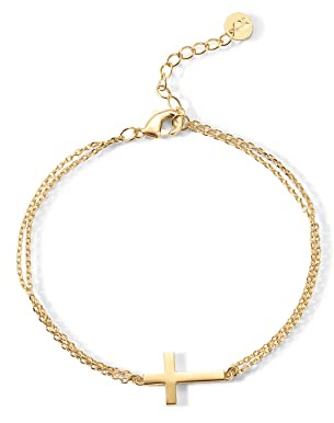 PAVOI 14K Yellow Gold Plated Cross Bracelet for Women Jewerly - Simple Gold Bracelet for Women - Confirmation Gift