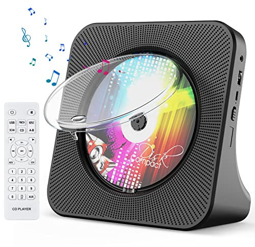 Gueray Lecteur CD de Bureau avec Bluetooth Lecteur CD Mural Haut-parleurs HiFi Intégrés Portables avec écran LED Audio Domestique Boombox Radio FM USB Type-c Lecteur(Noir)