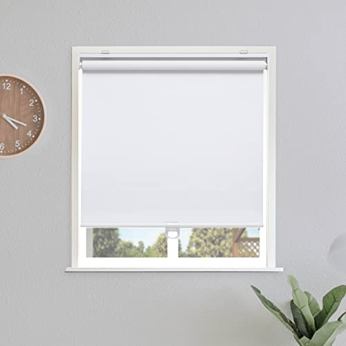 Sunoff Blackout Roller Shades Blinds Cordless for Windows Pull Down Room Darkening Door Blinds with Thermal Insulated Easy to Install for Living Room,Bedroom,Home,Office Bathroom White 25 W x 72 H