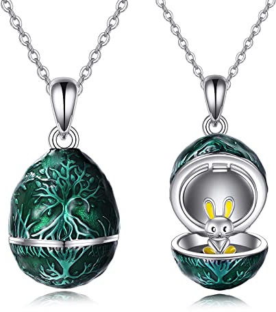 AXELUNA Osterhase Halskette Sterling Silber Baum des Lebens Hase Ei Halskette Kaninchen Anhänger Tier für Frauen Schmuck Geschenke