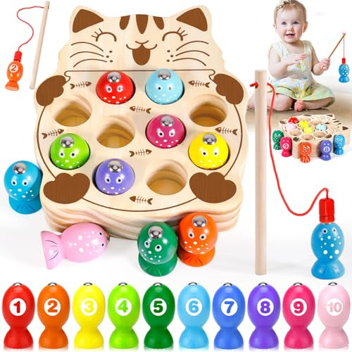 ZHHGOO Juego De Pescar para Niños,Juguetes Montessori 3 Años,Juegos Educativos Niños,Juguetes Madera Bebe,Regalo Niño 3 4 5 Años