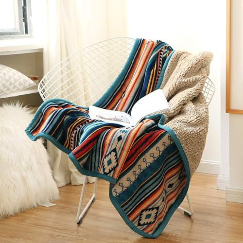 Qucover Manta de Matrimonio de Forro Polar Multicolor Estilo Boho 200x200 cm, Cálida Mantas de Sherpa, Mantas de Cama 135 de Polar Cara de Franela y Sherpa para Sofá