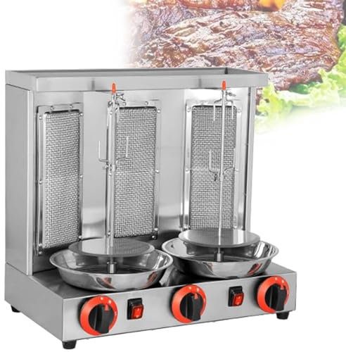 DPLWJPP Kebab Maquina Giratoria Eléctrica,Horno De Barbacoa De Asador Vertical Giratorio De 360°,Máquina De Gas Barbacoa De Mesa,para Pollo Turquía Tacos Kebap,B-Silver