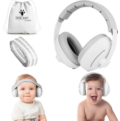 Aolso 2 in 1 Gehörschutz Baby Kopfhörer, Kopfhörer Lärmschutz, Ohrenschützer Lärmschutz für Neugeborene, Baby Ohrenschützer Noise Cancelling mit gepolstertem und verstellbarem Kopfbügel (Grau)