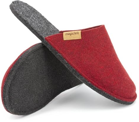 Magicfelt Filttoffel Magic Travel tillverkad av 100 % återvunnen ny ull för kvinnor och män – perfekt för resor och hem, Re Red, 38/39 EU