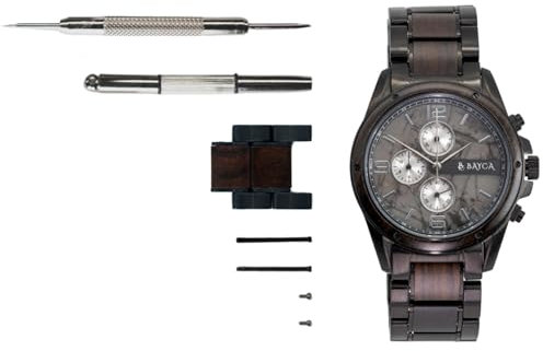 BC Bayca Watch Luxusuhr Automatik Chronograph Herrenuhren, Edelstahl, Wasserdicht Ziffernblatt Marmor, Rosenholz, Armbanduhr,Japanisches Uhrwerk, Quarzuhr, Saphirglas (impervius I, Schwarz)