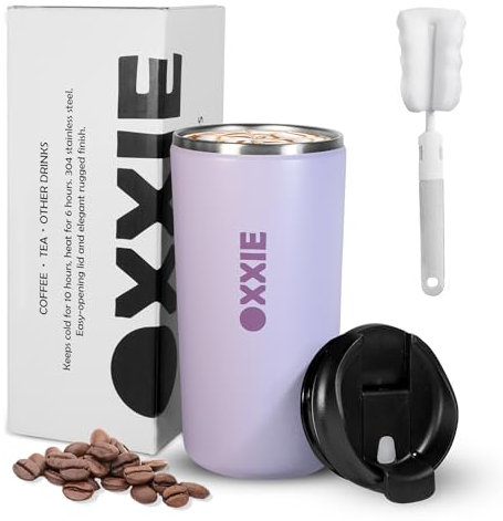 OXXIE Vaso Termo Cafe Para Llevar Pequeño 350ml, Vaso Termico, Aislamiento de Doble Pared, Taza de Cafe de Acero Inoxidable, Taza Termica con Tapa Hermetica, Reutilizable y Antigoteo (Púrpura)