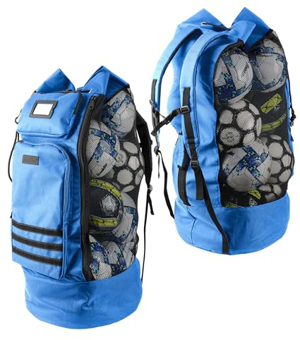 Fitdom Heavy Duty XL Soccer Mesh Equipment Ball Bag w/Adjustable Backpack Shoulder Strap Design for Coach. 2 Different Size Front Pockets for Sporting Accessories.