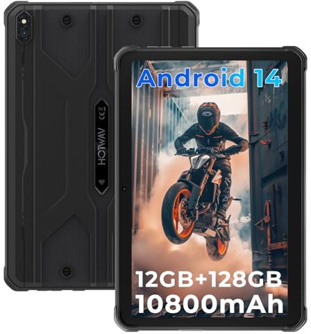 HOTWAV R8 12Go+128Go/TF 1To 10800mAh 10.1 Android 14 Tablette Incassable | 13MP+5MP Caméra HD+ Octa-Core Tablette Chantier, Dual SIM/4G/WLAN 5GHz/IP68&IP69K/Face ID/GPS/OTG, Noir