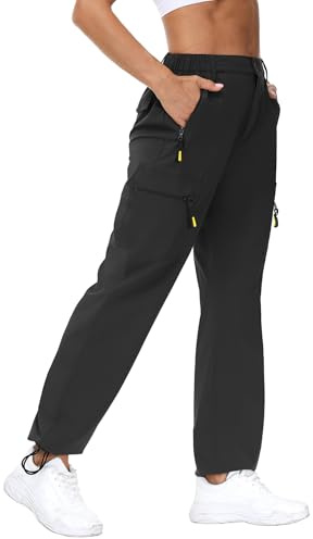 Rapbin Pantalon de randonnée cargo 2025 pour femme - Léger - Séchage rapide - Respirant - Avec poches, Noir , L