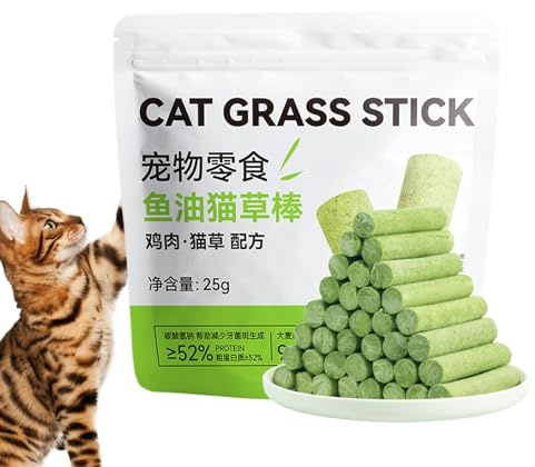 Esncddym Kattgräs för inomhuskatter,Cat Treat Snack Stick - Utomhuskattgrästuggstick för tandrengöring,Hårbollsborttagning av kattgräs-tuggstick för inomhus- och utomhuskattkattunge