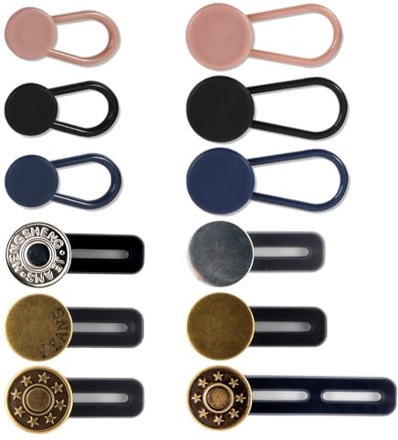 12 Pièces d'Extension de Bouton pour Pantalon - Extensions de Taille Flexibles - Expansion Instantanée de la Ceinture pour Hommes et Femmes - Aucune Couture Nécessaire - par Mobi Lock