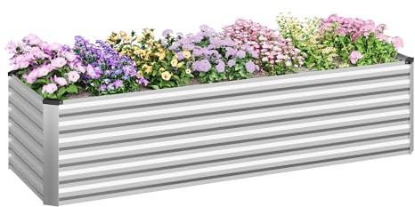 WOLTU Potager Surélevé en Métal, Bac Potager Extérieur 238x80x56cm, Jardinière Rectangulaire en Tôle Galvanisée, pour Légumes, Fleurs et Herbes, pour Jardin, Balcon et Terrasse, en Argenté