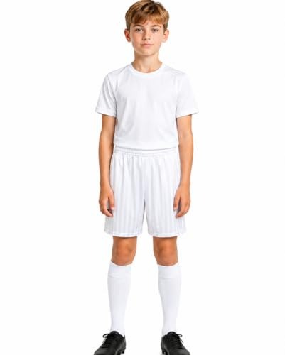 COSHAL Short de Football pour garçons - Short athlétique pour garçons - Short de Sport pour la Course à Pied, la Gym, Le Fitness - Uniforme PE à Rayures ombrées - Short de Sport Unisexe pour Enfants