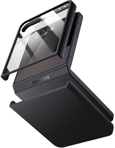 JETech Funda para Samsung Galaxy Z Flip 7 2025 con Protector Pantalla Cristal Vidrio Templado Frontal Incorporado, Carcasa Protectora Anti-Arañazos Antigolpes Slim PC Dura (Negro)