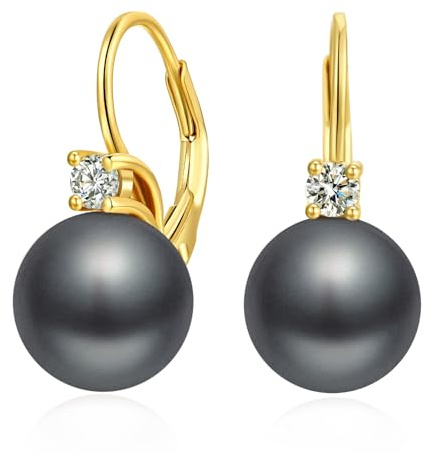Orecchini Perle Donna in Argento Sterling 925 Orecchini Perle Pendenti Ipoallergenici Grigio Scuro Perla Gioielli Regali da Donna Leverback Placcati in Oro