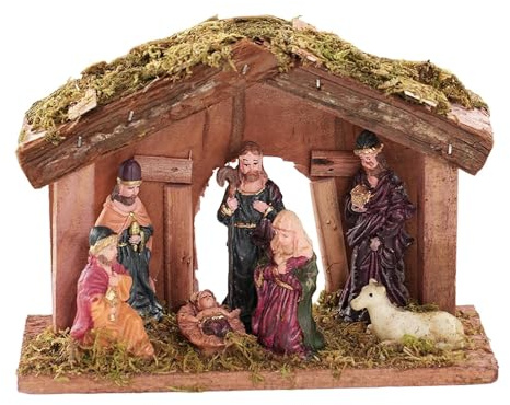 Sharplace Crèche de Noël avec figurines et étable - Cadeau religieux - Ensemble de crèche pour fête, festival, vitrine, ferme, Style B
