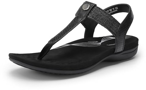 DREAM PAIRS Women's Arch Support T-Strap Sandals Comfortable Orthotic Flat Sandals Thong Sandals for Casual Summer Walking,Size 10,All Black,SDFS26008W