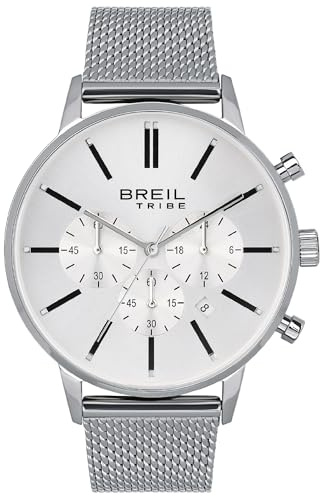Breil, Collezione Avery, Orologio Uomo in Acciaio, Elegante e Contemporaneo, con Quadrante Nero Opaco, Indici a Bastone, Datario, Pratica Chiusura a Scorrimento, Silver