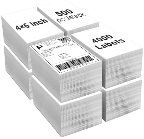 Labelebal 4000 Labels/8 Stacks 4 x 6 Fanfold Direct Thermal Shipping Address Labels Compatible with Zebra 2844 & Rollo Printer
