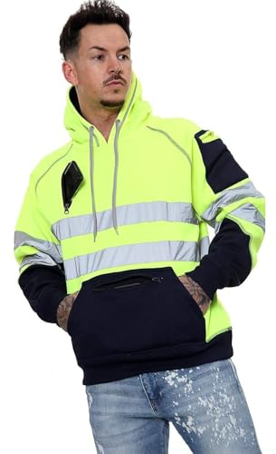 Hamishkane® Herr pojkar Hi Vis reflekterande huvtröja synlighet kontrast lapp fleece jacka arbete huvtröja sweatshirt, pullover arbetströja för män Storbritannien, blixtlås Hi Viz arbetshuvtröjor för