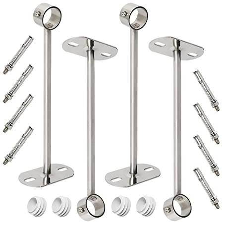 Ohamtes 4Pcs ID25 mm (1), L350mm, Clothes Rail mounting Bracket, Shower Curtain Closet tie Rod Support Frame, Curtain Rod Flange Socket, Suitable for Ceiling or Wall mounting