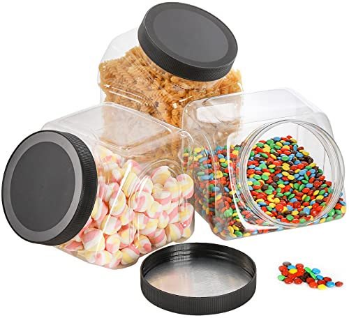 Frcctre 3 Pack Plastic Candy Jar with Lids, 98 Oz Clear Cookie Jar for Kitchen Counter, Wide Mouth Candy Buffet Containers Bulk-Food Storage Jars for Snacks, Dry Food, Cookies, Candies