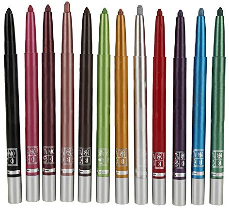 Farbiger Eyeliner Set mit 12 Farben, wasserdicht, hochpigmentiert, langlebig, Augenbrauenstift und Lippenstift