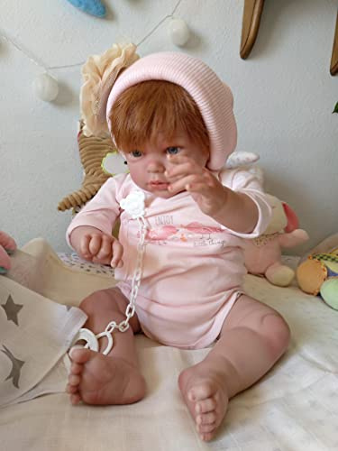 Bebè Reborn Tàbatha,Pelirroja DE Ojos Grises,ROJECES,Pelo TUPIDO,52CM Y 2,3KG,Vinilo DE Silicona,Hecha EN ESPAÑA.