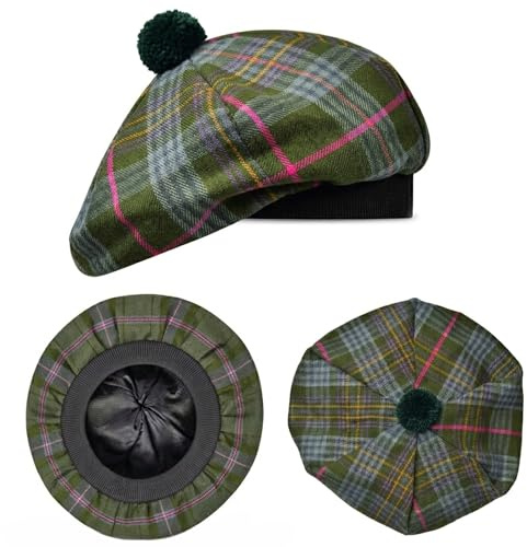 Scottish Hat Tam o Shanter Scottish Bonnet Tartan hat Acrylic Wool with Pompom (US, Alpha, One Size, Standard, Kennedy Weathered)