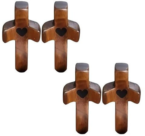 Generisch 4 Stück Geschnitztes Holzkreuz | Handschmeichler | Handgeschnitztes Liebeskreuz aus mit Herzen | Liebeskreuze mit Herzen | Kreuz Mein Herz | Ermutigungsgeschenk