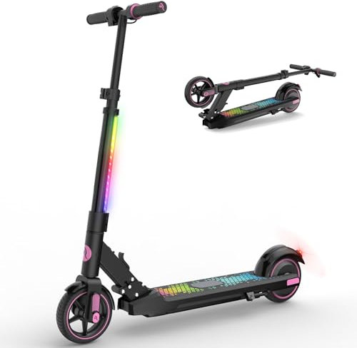 Patinete Eléctrico para Niños de 6 a 12 años | E-Scooter Plegable con Pantalla LED y Luces LED Coloridas | Altura Ajustable de 76-96cm | Ruedas de 6,5