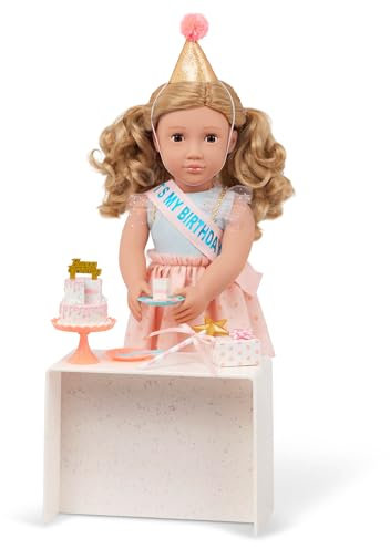 Our Generation - Romy - 18-Inch Birthday Doll - Lifelike Brown Eyes & Wavy Dark-Blonde Hair - Party Hat, Cake & Celebratory Accessories - Pretend Play - Toy for Kids 3 Years +