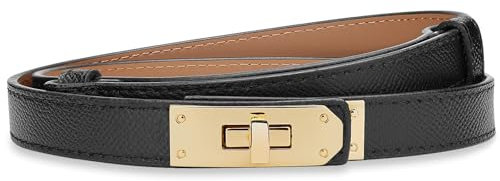 Juspota Skinny Ledergürtel Damen, Klassisch Einfarbig Taillengürtel Damen, Legierung Drehverschluss Damengürtel Leder, Verstellbarer Schmaler Gürtel für Kleid - Schwarz