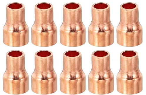 PATIKIL 3/8 a 1/4 ID Manicotto in Rame, 10pz 99,9% Accoppiamento Riduttore in Rame Puro Raccordi a Pressione Tubi Connettore Adattatore con Connessione a Saldare a Caldo