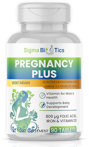 SigmaBiotics Pregnancy Multivitamin | 800 µg Folic Acid, Iron, Vitamins D3 and C, Omega-3, B Complex, Zinc and Probiotics, Prenatal Support for Mom’s Energy, Immunity, and Baby's Growth | 90 Tablets