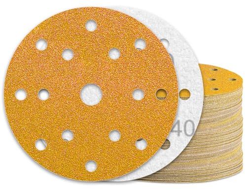 KONGMING 50 Pezzi Dischi Abrasivi 150mm 40 Grana 15 Fori per Levigatrice Rotorbitale