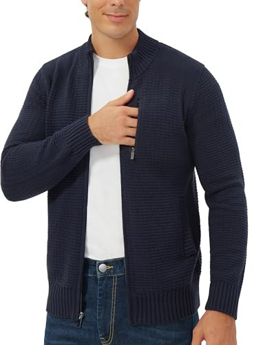 Pioneer Camp Herren Strickjacke Mit Reissverschluss Stehkragen Cardigan Herren Zip Sweaters Fein-Strike Strickpullover Jacke 3 Taschen Dunkelblau XL