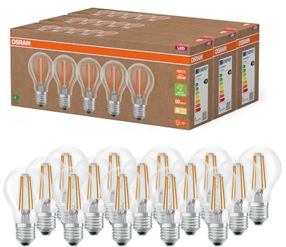 Osram Hocheffiziente LED Lampen mit Energieeffizienz Klasse A, Vorteilspack mit 15 Leuchtmittel, ersetzt herkömmliche 100W Glühbirnen, warmweiß(2700K), E27, Filament Glas