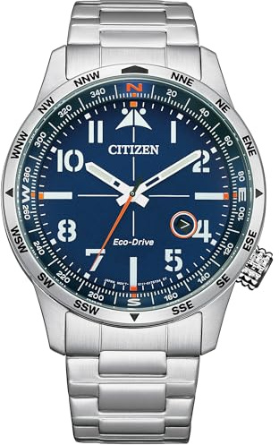 Citizen Men's Eco-Drive Weekender Avion, Silver-Tone Stainless Steel Bracelet Watch, 3 Hand, Date (Model: BM7550-52L)
