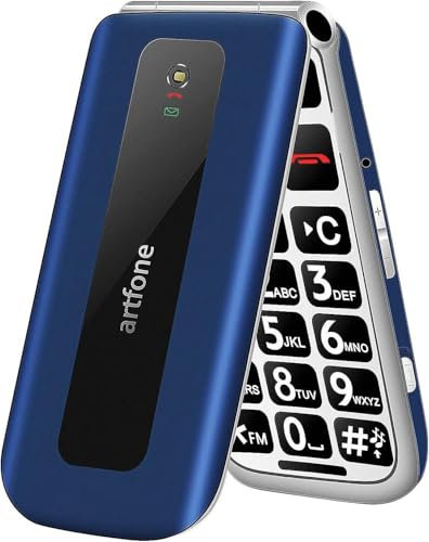 artfone F20 Téléphone portable à rabat sans contrat pour seniors, grandes touches, 2G GSM, avec écran couleur de 2,4 , double SIM, bouton d'appel d'urgence SOS, lampe de poche, batterie 1300 mAh Bleu