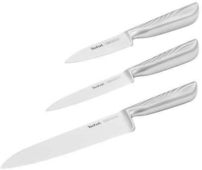 Tefal Precision, Juego de 3 Cuchillos de Cocina, Chef 20 cm, Multiusos 12 cm, Pelador 9 cm, Corte preciso, Afilado óptimo y duradero, Acero inoxidable alemán, Mango ergonómico antideslizante, K289S334