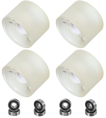PATIKIL Roues de Skateboard 70 mm, 1 Jeu de Roues de Street en PU Flash Cruiser, dureté 78A, Haute élasticité, avec roulements 608RS, pour Remplacement de Skateboard, Blanc Transparent